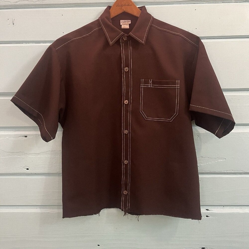 caltop brown button down medium shirt Vintage *CROPPED